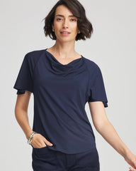 Chico's | Jersey Knit Cowlneck Tee/ Passport Blue