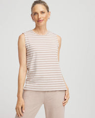 Chico's | Zenergy® UPF Sleeveless Metallic-Striped Tank/ Light Taupe Heather