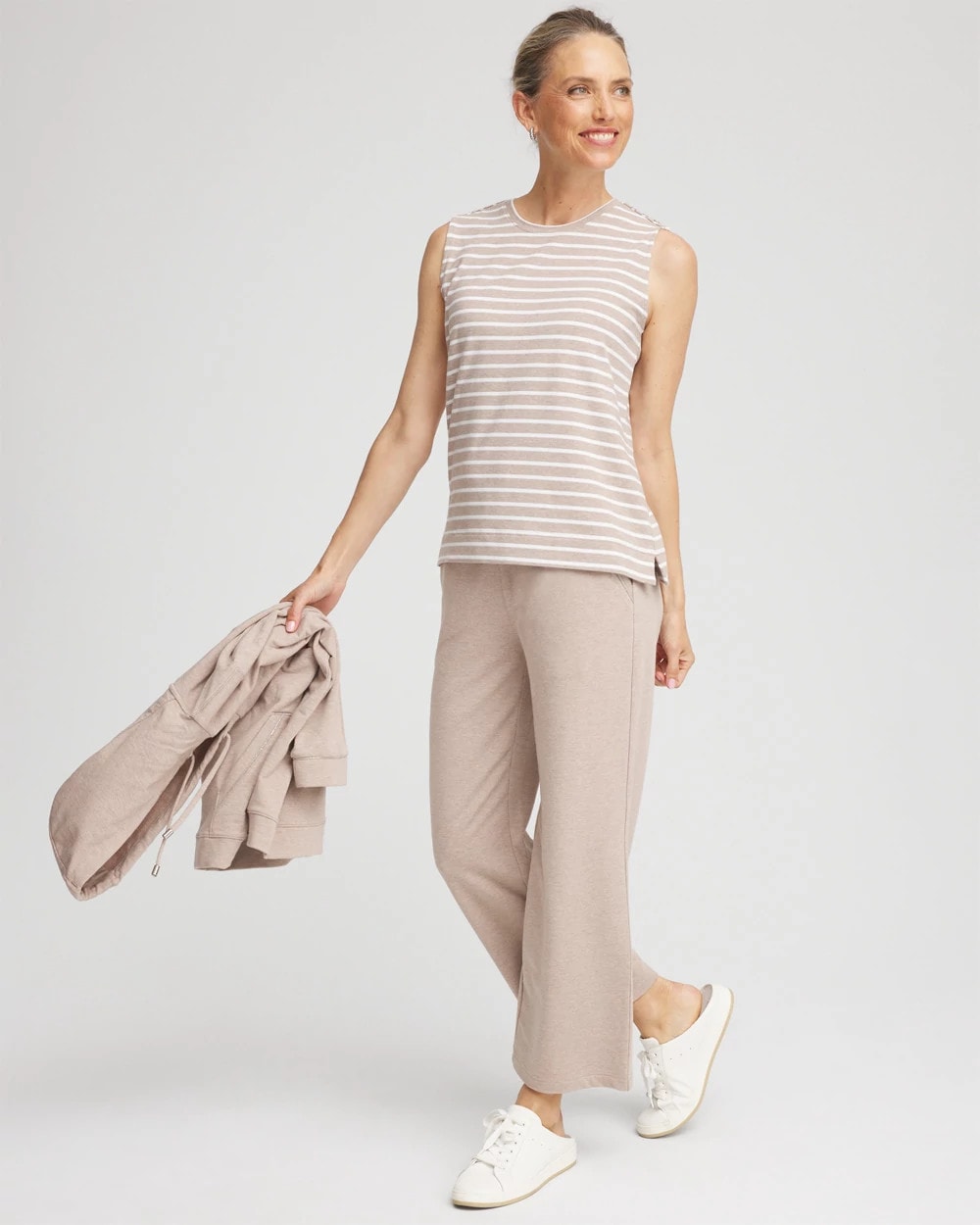 Chico's | Zenergy® UPF Sleeveless Metallic-Striped Tank/ Light Taupe Heather