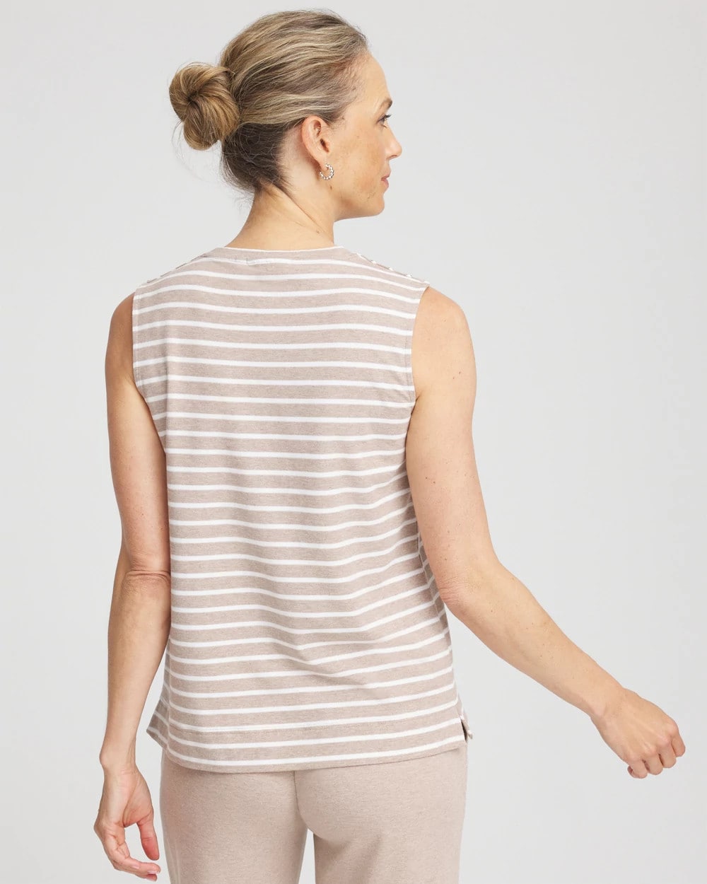 Chico's | Zenergy® UPF Sleeveless Metallic-Striped Tank/ Light Taupe Heather