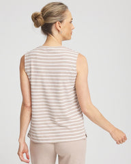Chico's | Zenergy® UPF Sleeveless Metallic-Striped Tank/ Light Taupe Heather