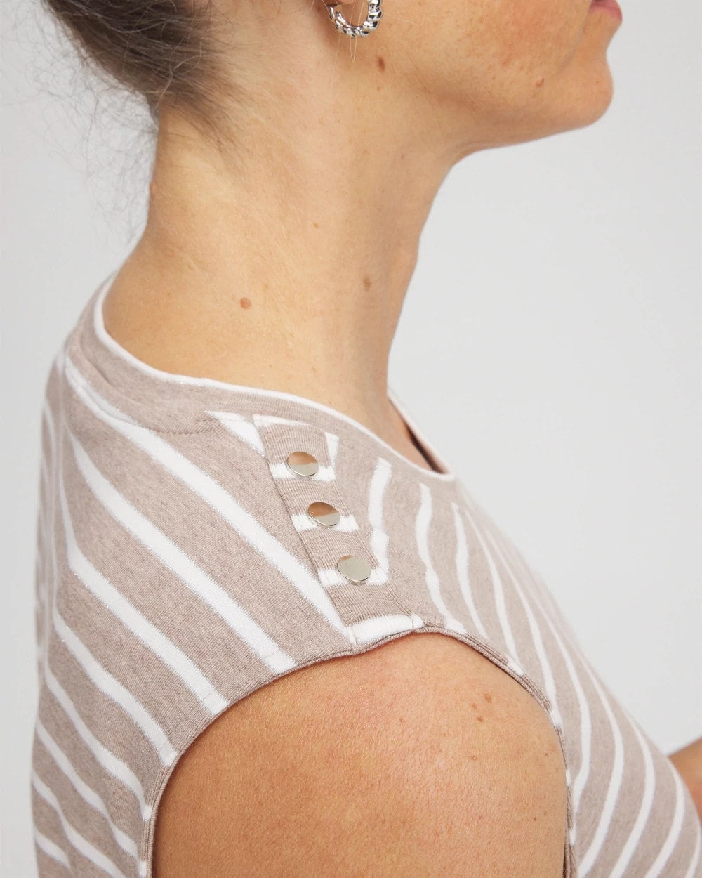 Chico's | Zenergy® UPF Sleeveless Metallic-Striped Tank/ Light Taupe Heather
