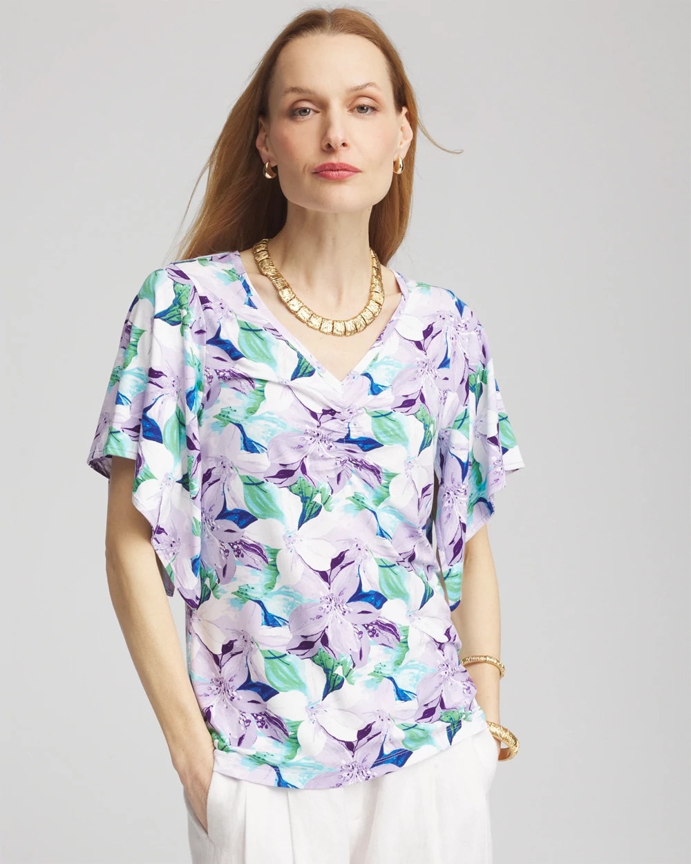 Chico's | Touch of Cool™ Lily Handkerchief-Sleeve V-Neck Tee/ Gentle Lavender