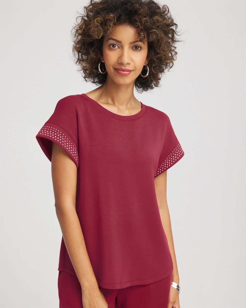 Chico's | Zenergy® Embellished Short-Sleeve Top/ Russet Red