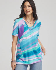 Chico's | Sea Print Short Sleeve Forward-Seam Tee/ Paradiso Blue