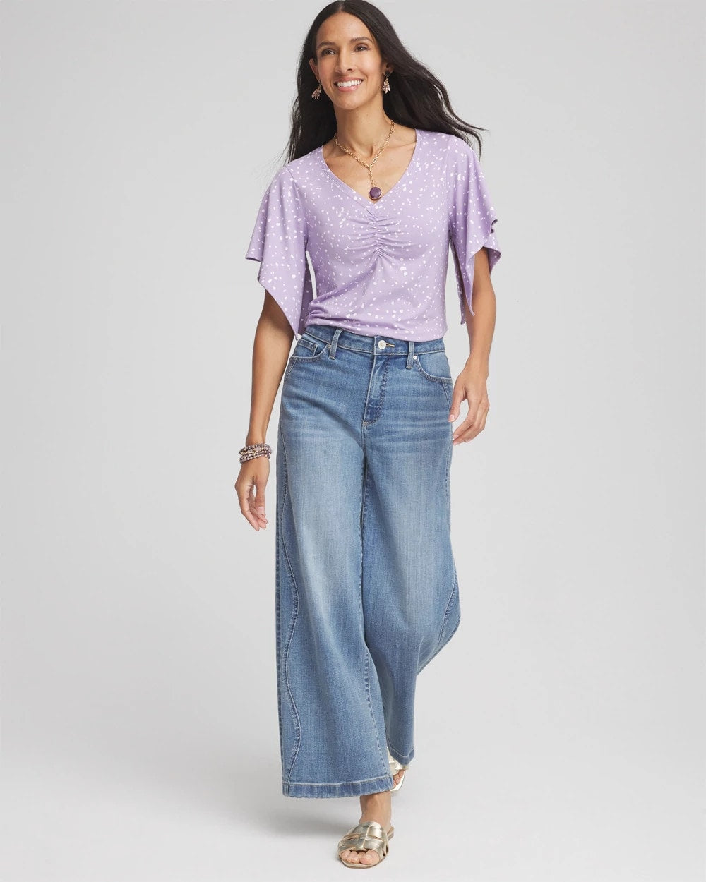 Chico's | Touch of Cool™ Handkerchief-Sleeve V-Neck Tee/ Gentle Lavender