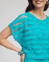 Chico's | Embroidered Striped Banded Bottom Top/ Seaspray