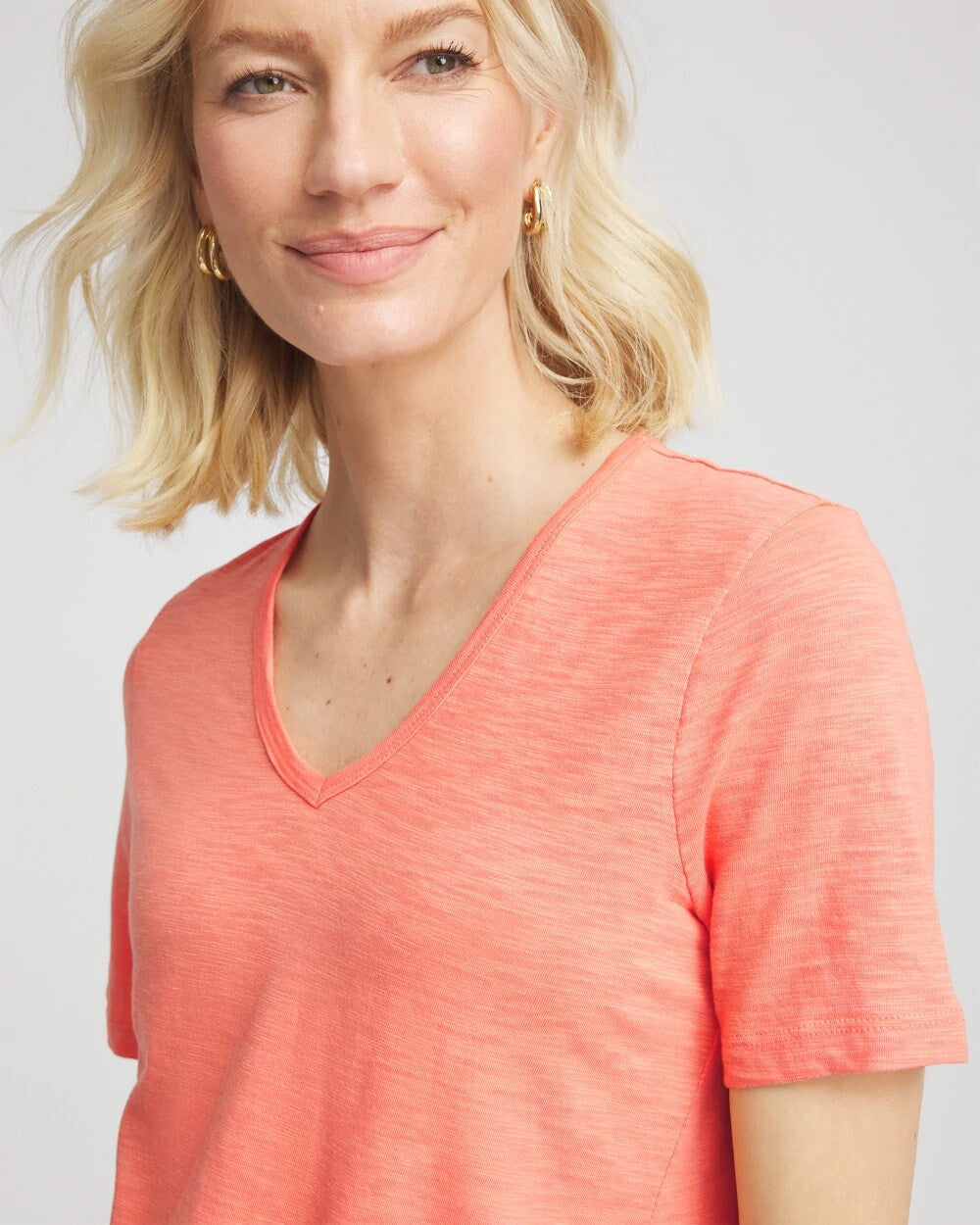Chico's | Slub V-Neck Tee/ Sunset Peach