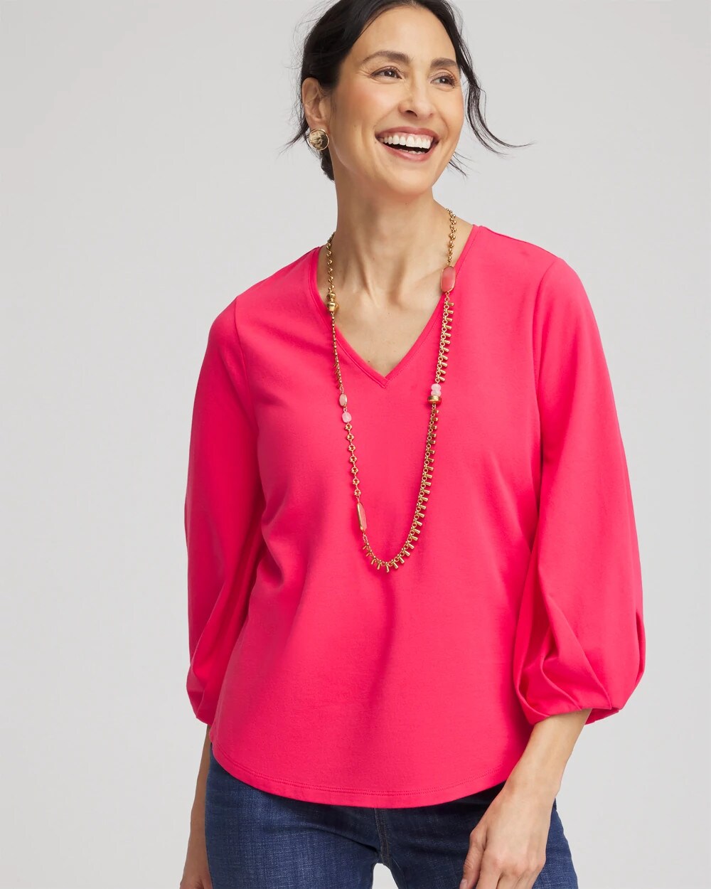 Chico's | Cotton Tuck Sleeve Tee/ Dried Roses