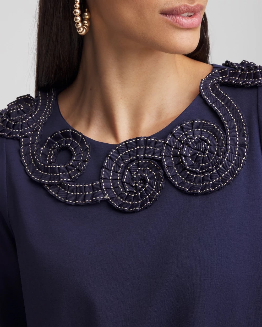 Chico's | Bubble Hem Pleated Cotton Top/ Passport Blue