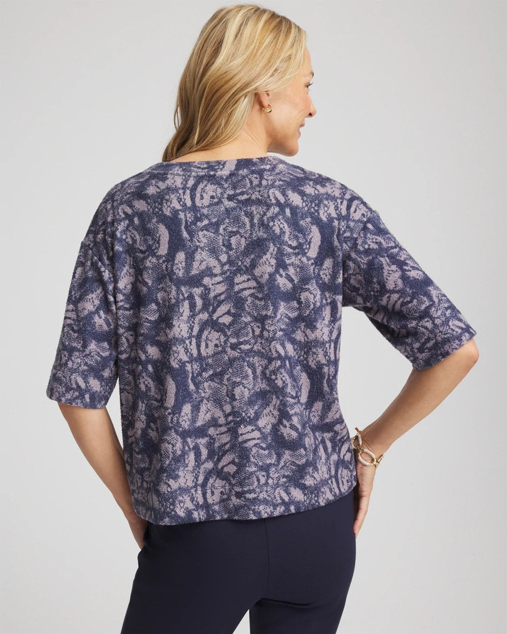 Chico's | Animal Cozy Crewneck Tee/ Indigo Sky