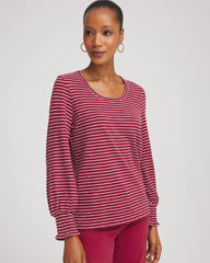 Chico's | Smocked-Sleeve Cotton-Slub Tee/ Russet Red