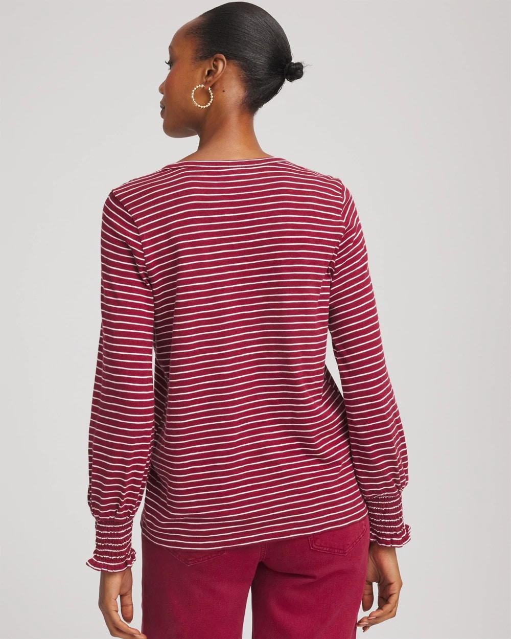Chico's | Smocked-Sleeve Cotton-Slub Tee/ Russet Red