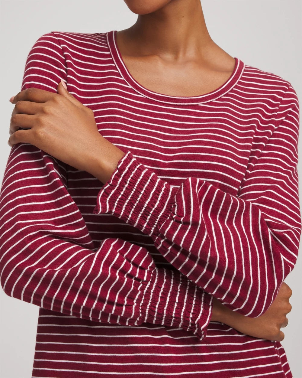 Chico's | Smocked-Sleeve Cotton-Slub Tee/ Russet Red