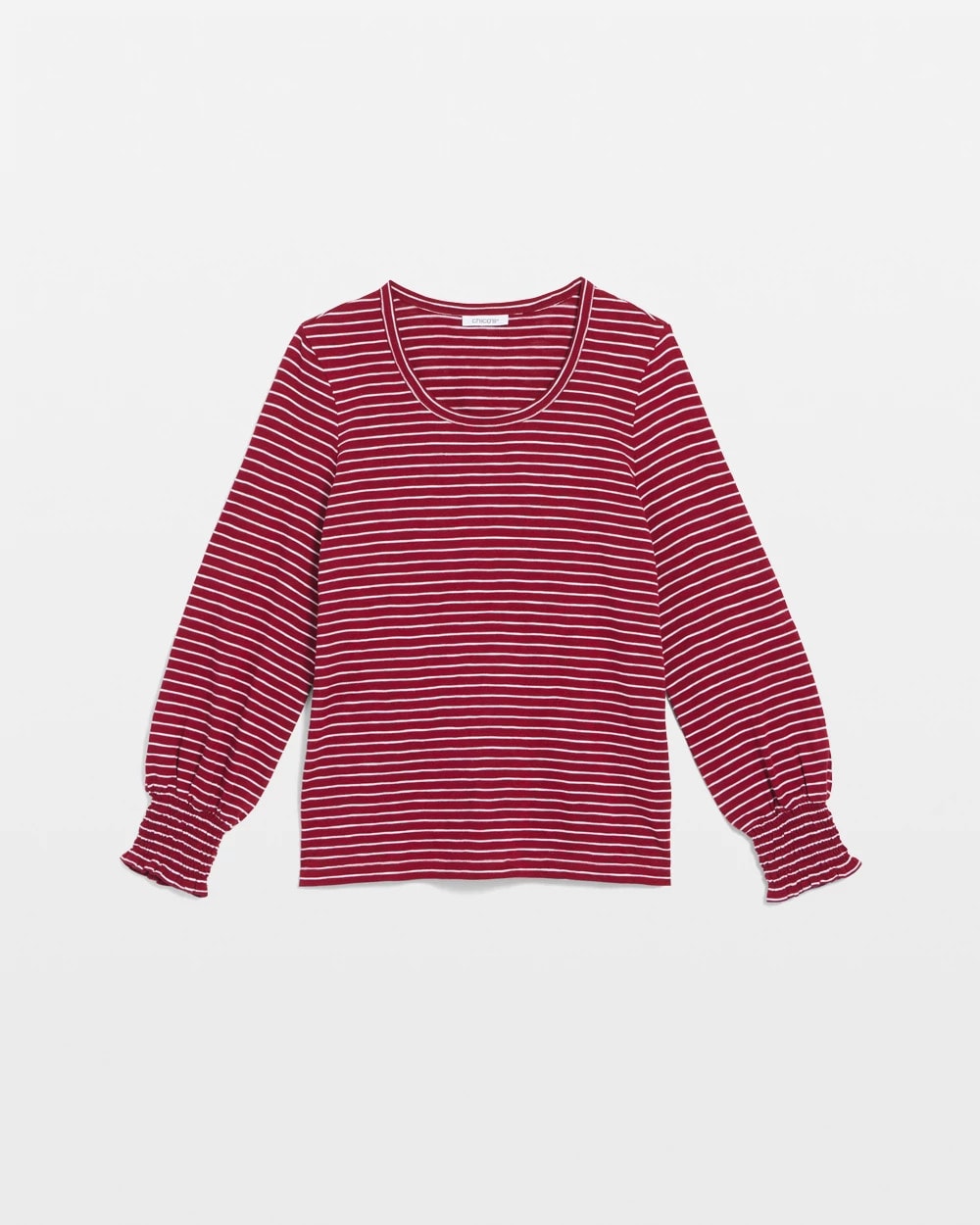 Chico's | Smocked-Sleeve Cotton-Slub Tee/ Russet Red