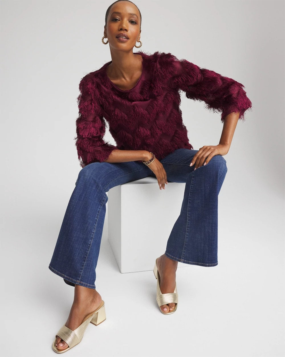 Chico's | Chevron Fringe Party Top/ Deep Chianti