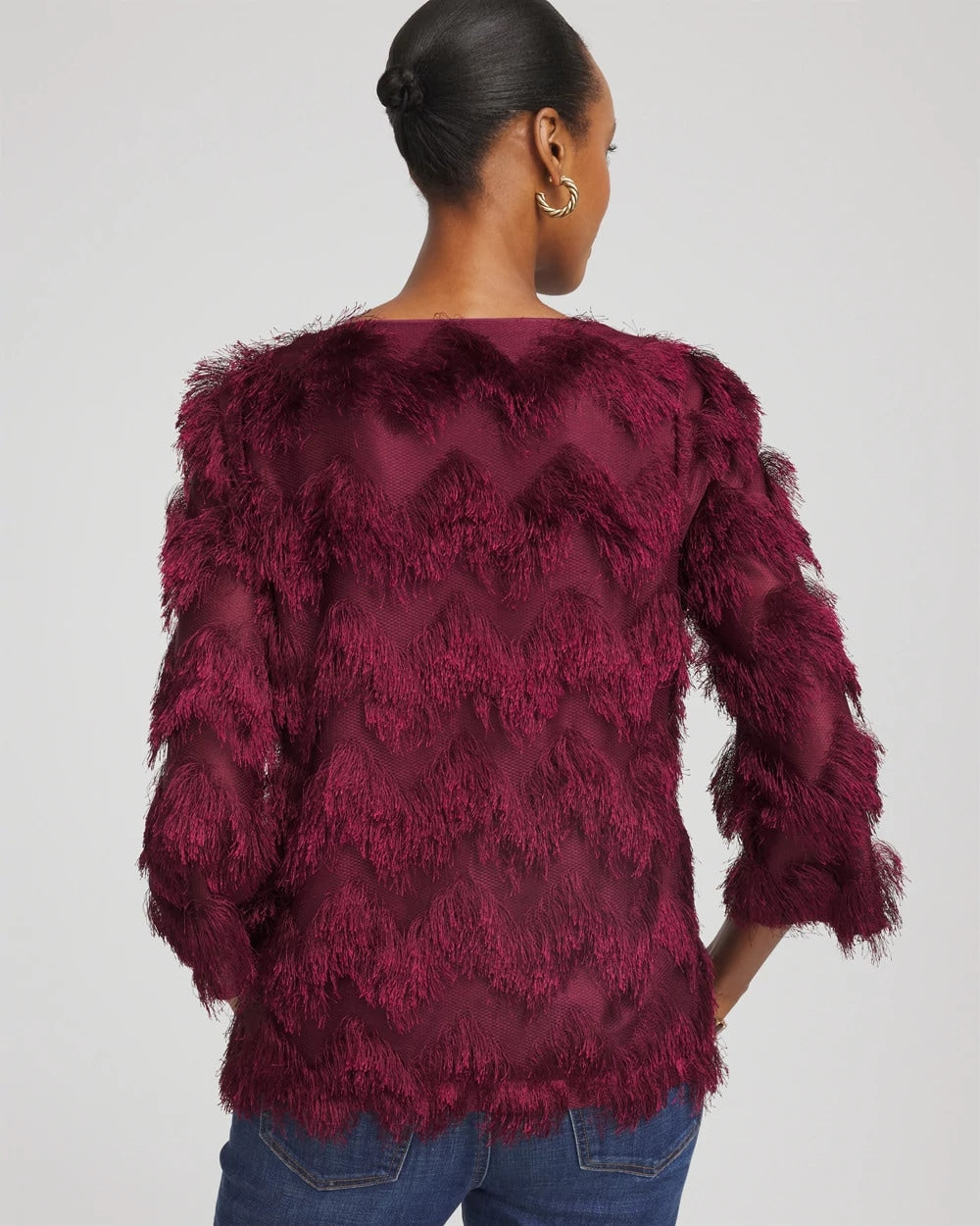 Chico's | Chevron Fringe Party Top/ Deep Chianti