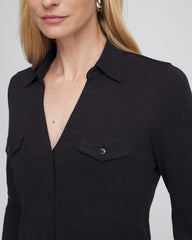 Chico's | Collared Henley Shirt/ Black