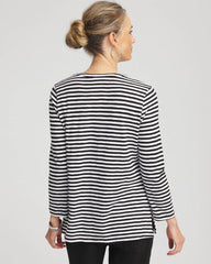 Chico's | Striped Slub Splitneck Henley Tee/ Black
