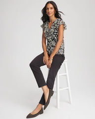 Chico's | Lace Floral-Burnout Henley Tee/ Black