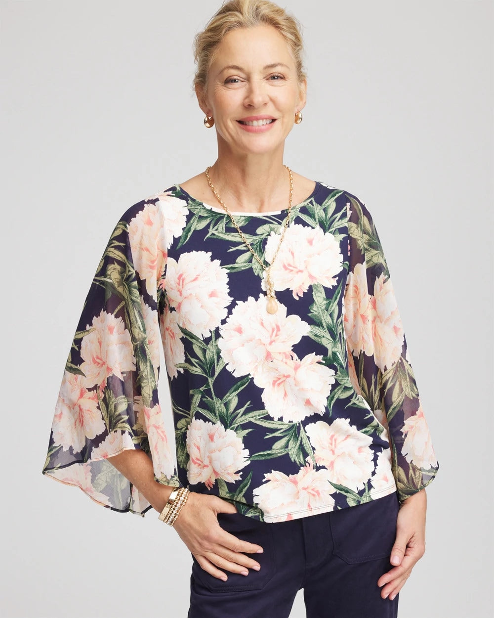 Chico's | Georgette Angel-Sleeved Top/ Darkest Spruce