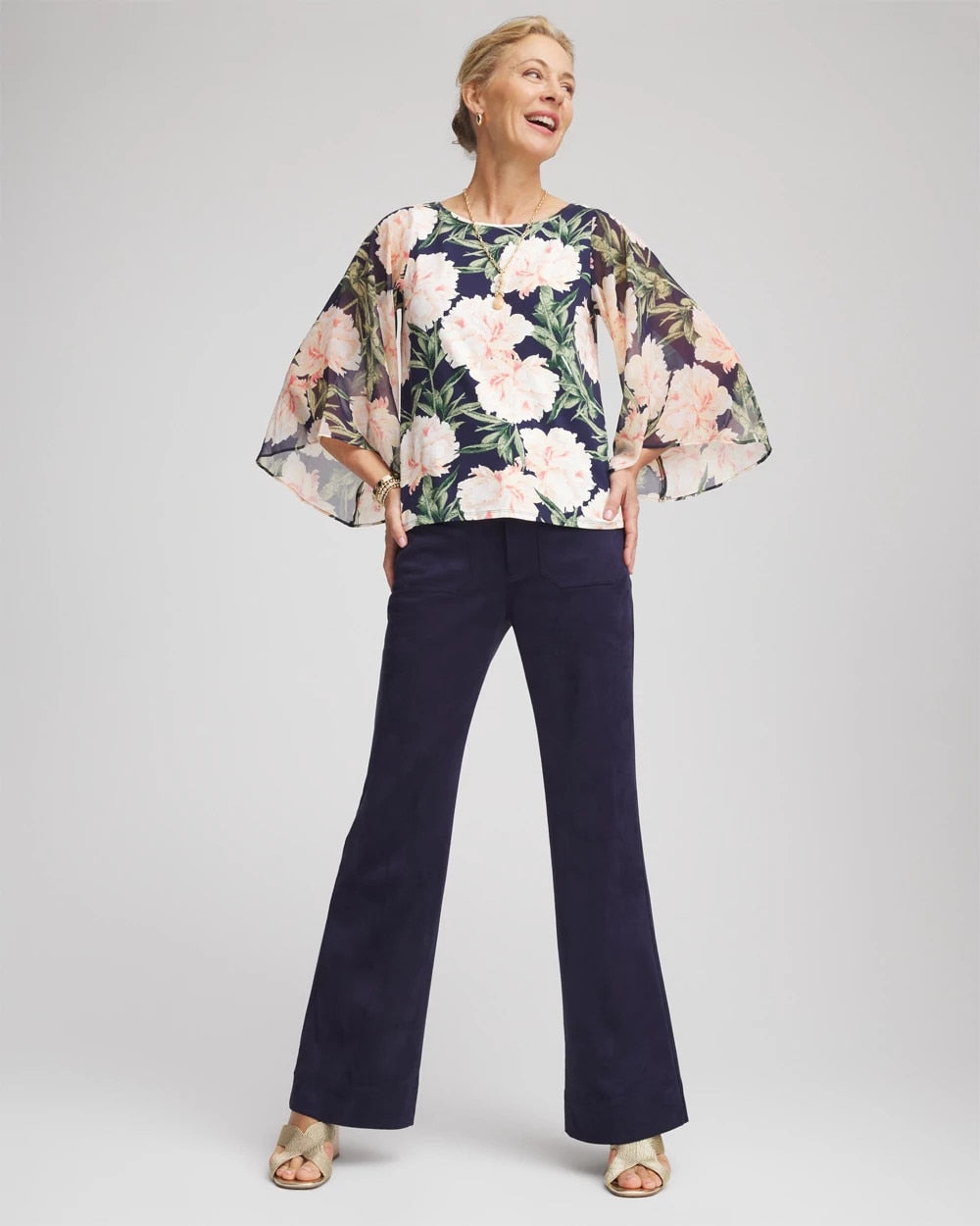 Chico's | Georgette Angel-Sleeved Top/ Darkest Spruce