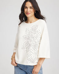 Chico's | Soutache Embroidered Wildflower Top/ Ecru