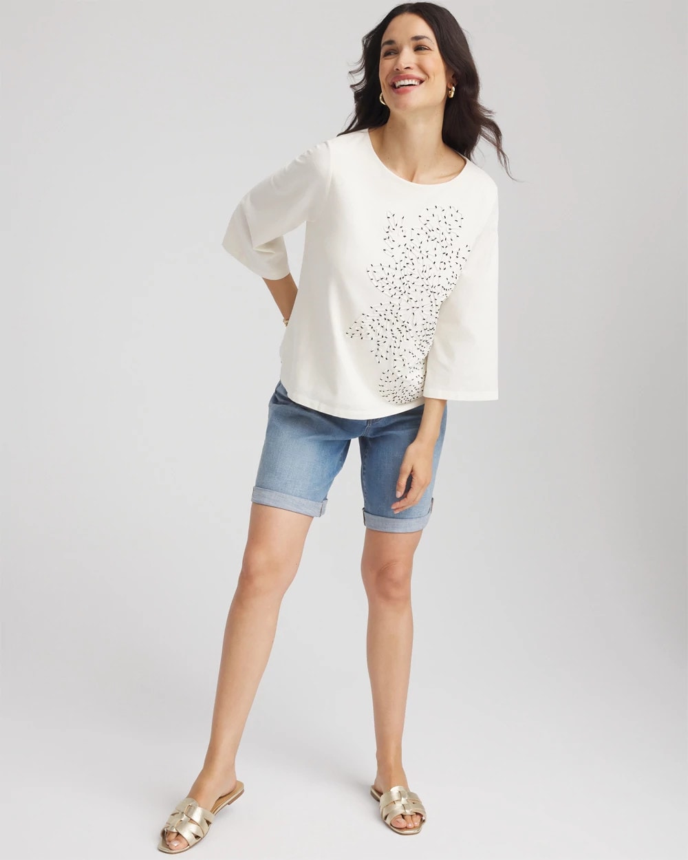 Chico's | Soutache Embroidered Wildflower Top/ Ecru