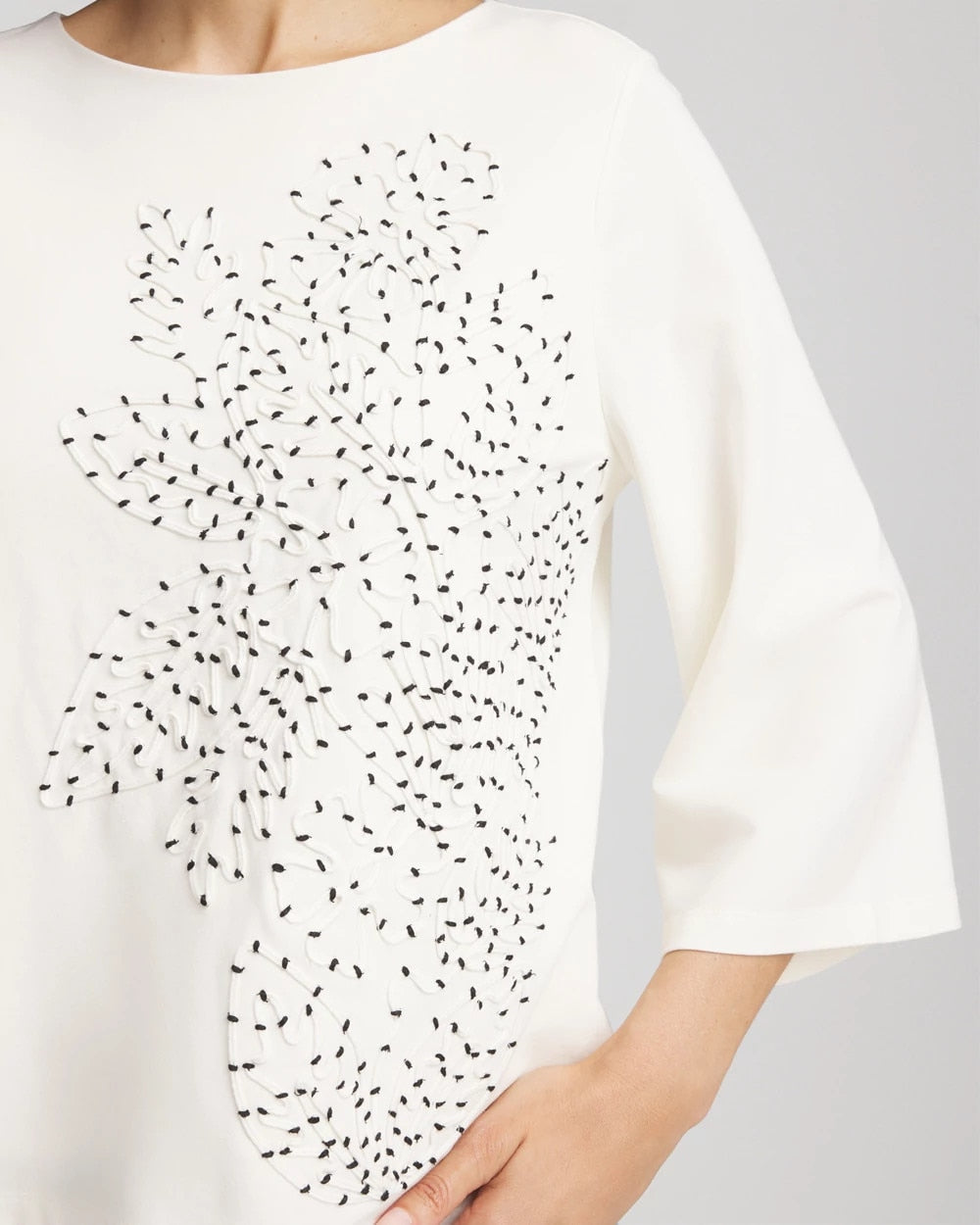 Chico's | Soutache Embroidered Wildflower Top/ Ecru