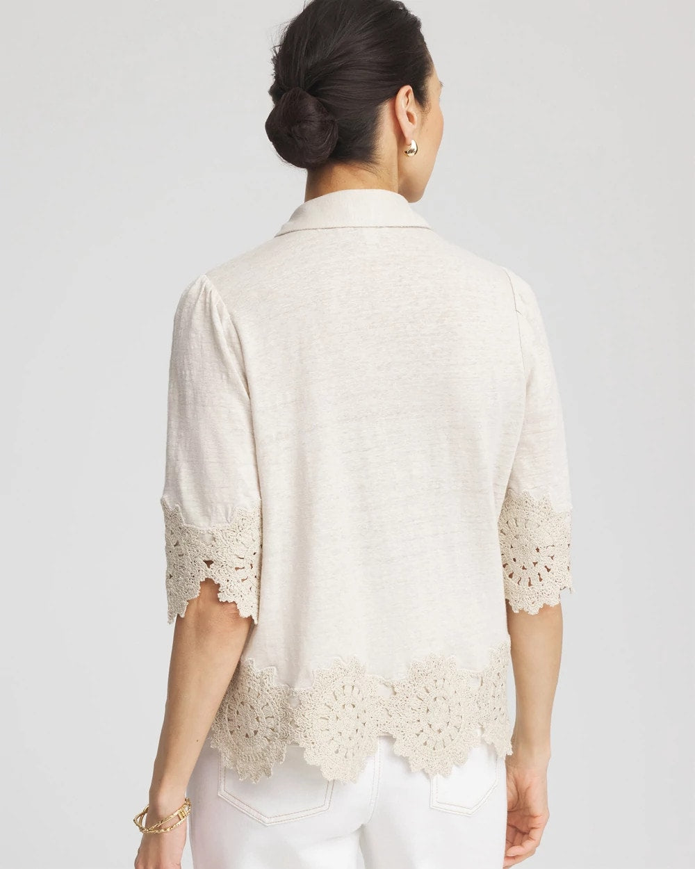 Chico's | Crochet Trim Linen Shirt/ River Rock