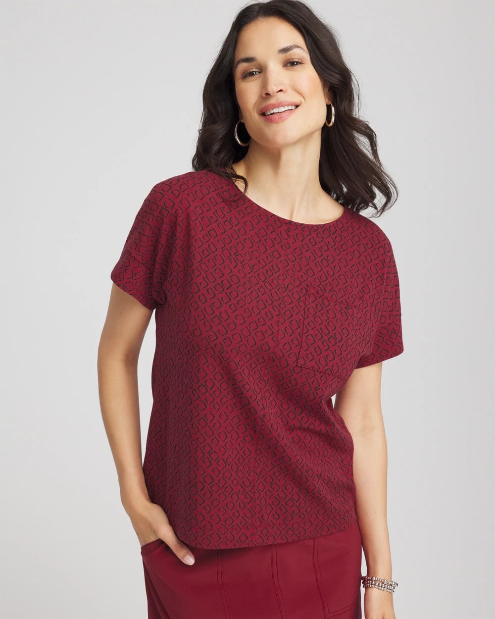 Chico's | Zenergy® UPF Geo-Print Dolman Top/ Russet Red