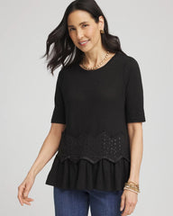 Chico's | Chevron Sequin Peplum Linen Tee/ Black