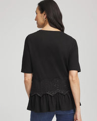 Chico's | Chevron Sequin Peplum Linen Tee/ Black