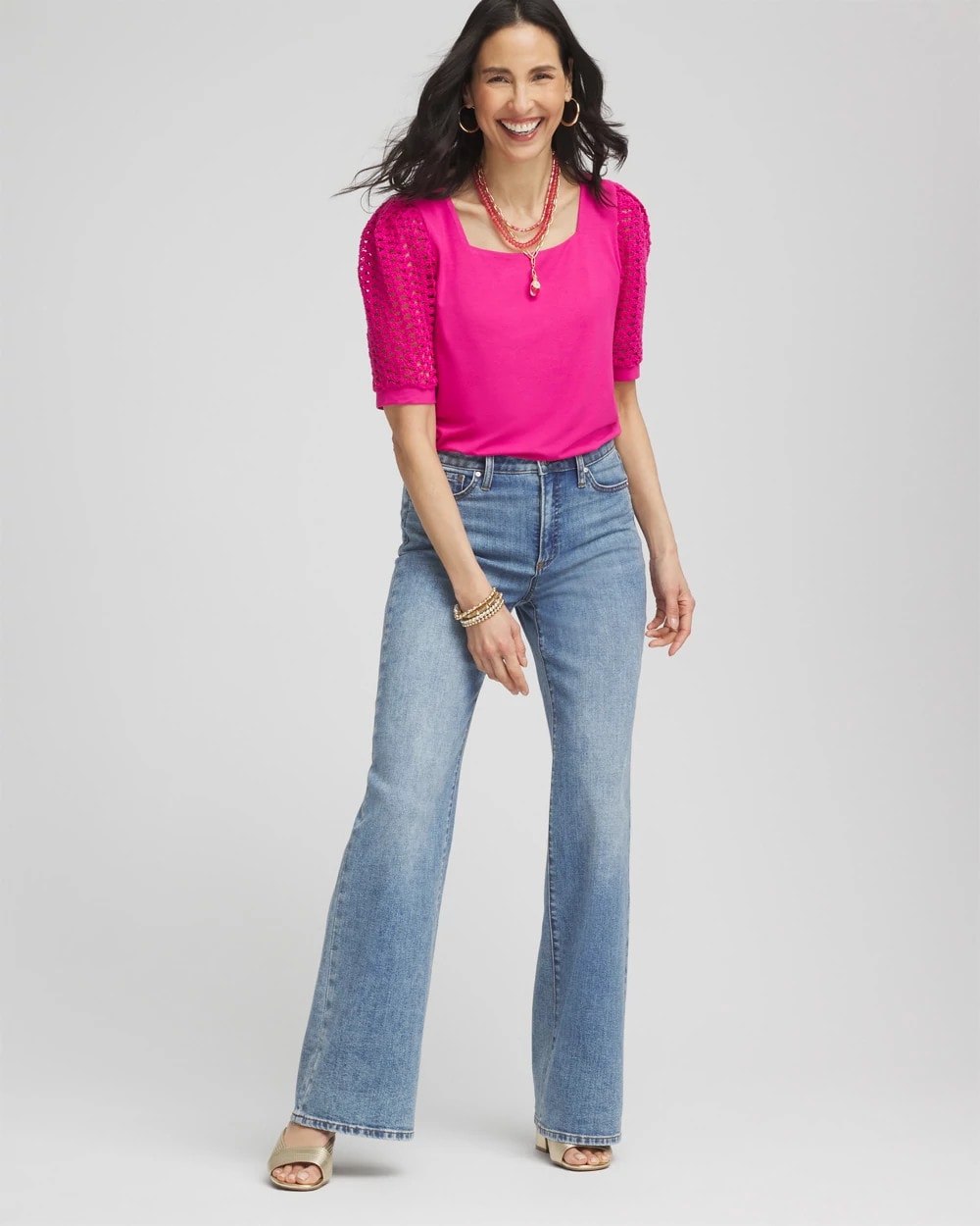 Chico's | Touch of Cool™ Crochet Lace Square-Neck Tee/ Crushed Berries