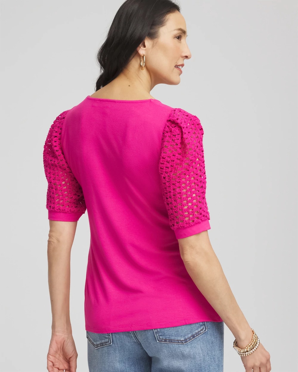 Chico's | Touch of Cool™ Crochet Lace Square-Neck Tee/ Crushed Berries