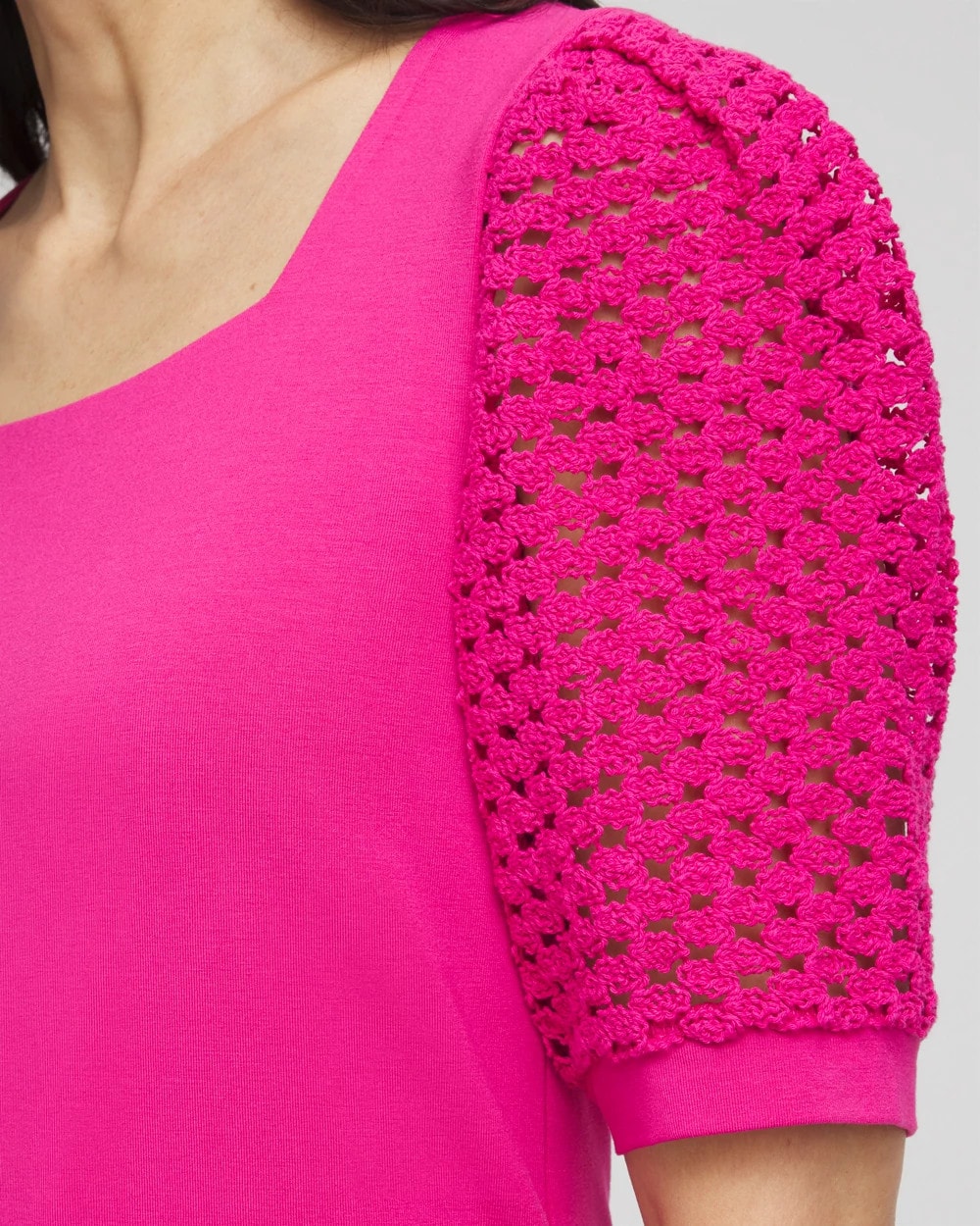 Chico's | Touch of Cool™ Crochet Lace Square-Neck Tee/ Crushed Berries