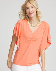 Chico's | Touch of Cool™ Handkerchief-Sleeve V-Neck Tee/ Sunset Peach