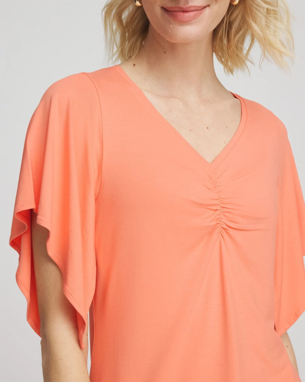 Chico's | Touch of Cool™ Handkerchief-Sleeve V-Neck Tee/ Sunset Peach