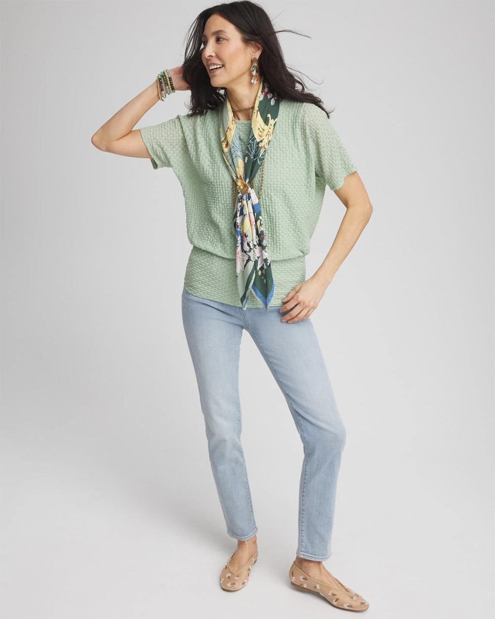 Chico's | Jacquard Banded Hem Top/ Moroccan Mint
