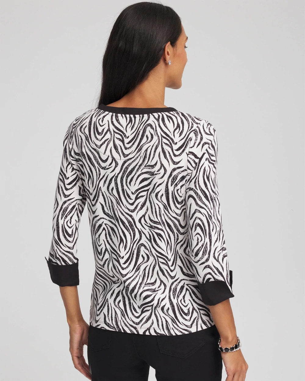 Chico's | Pima Jewel Neck Contrast Tee/ Black