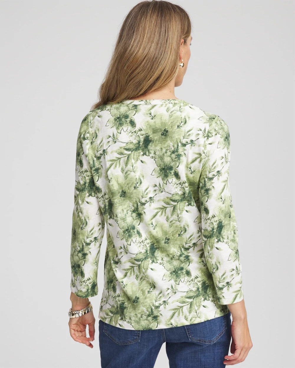 Chico's | Printed Slub Splitneck Henley Tee/ Sage Meadow