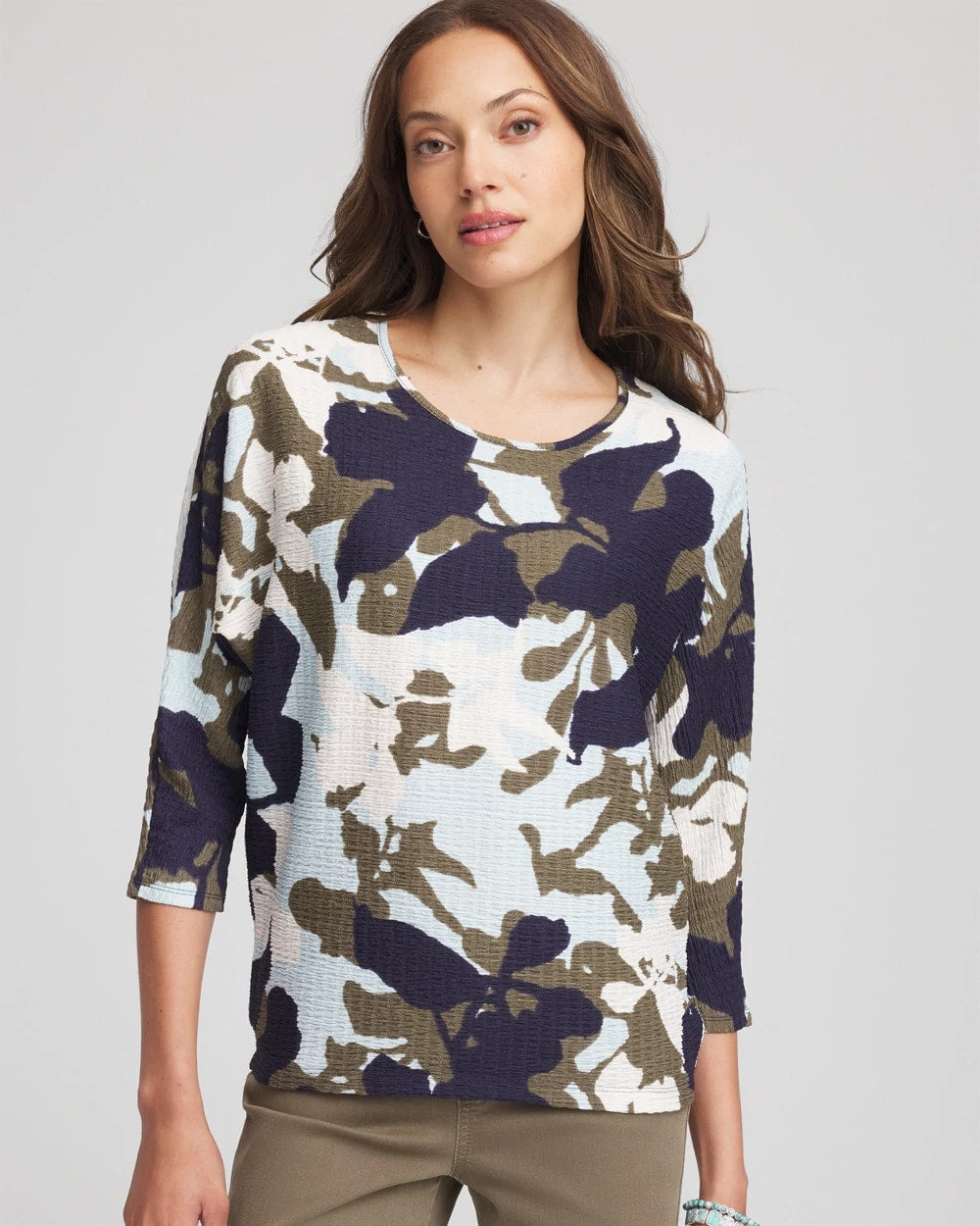 Chico's | Floral Wedge Top/ Blue Menthe