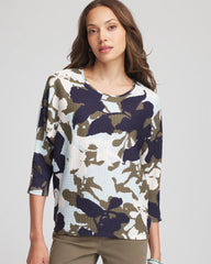 Chico's | Floral Wedge Top/ Blue Menthe