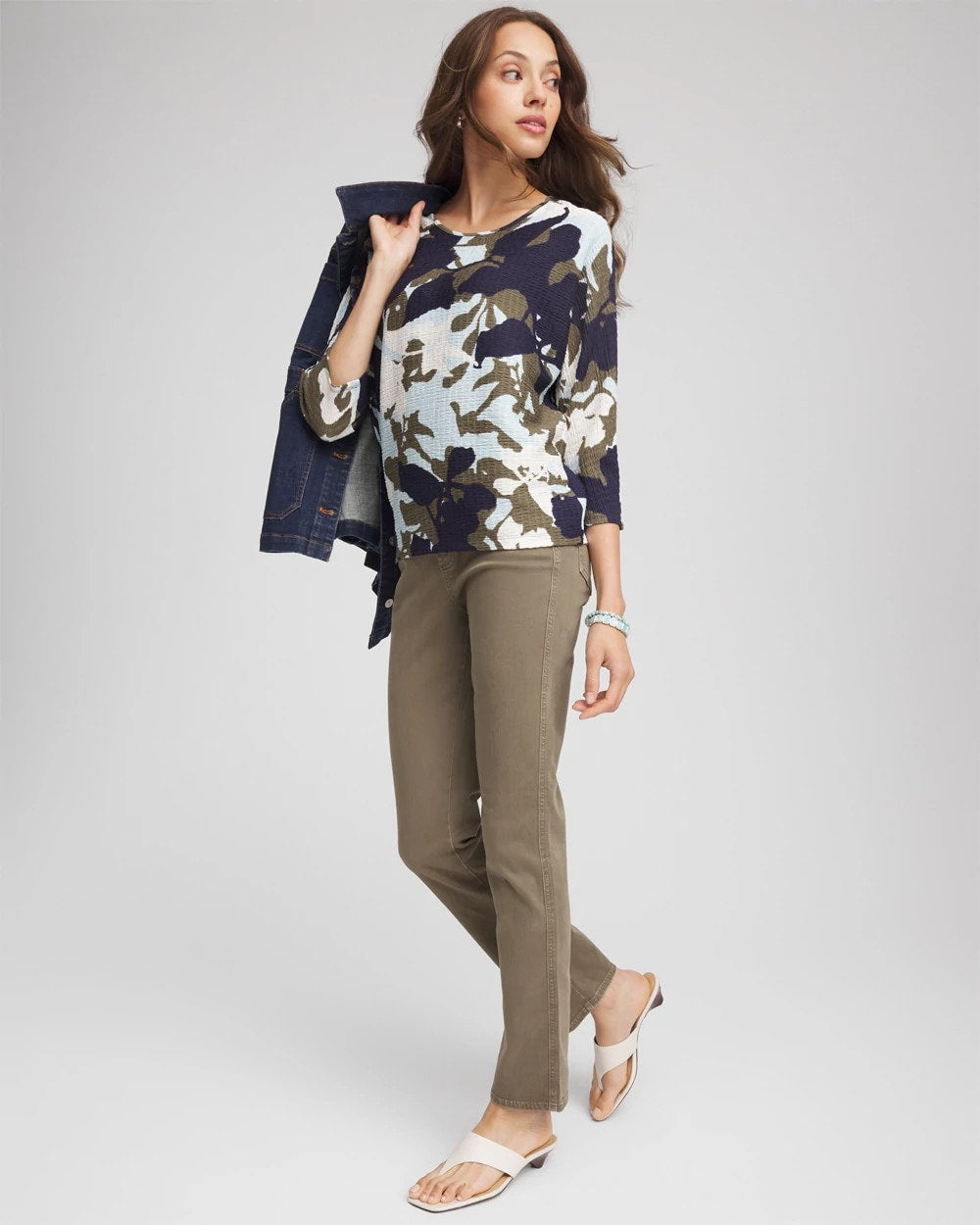 Chico's | Floral Wedge Top/ Blue Menthe