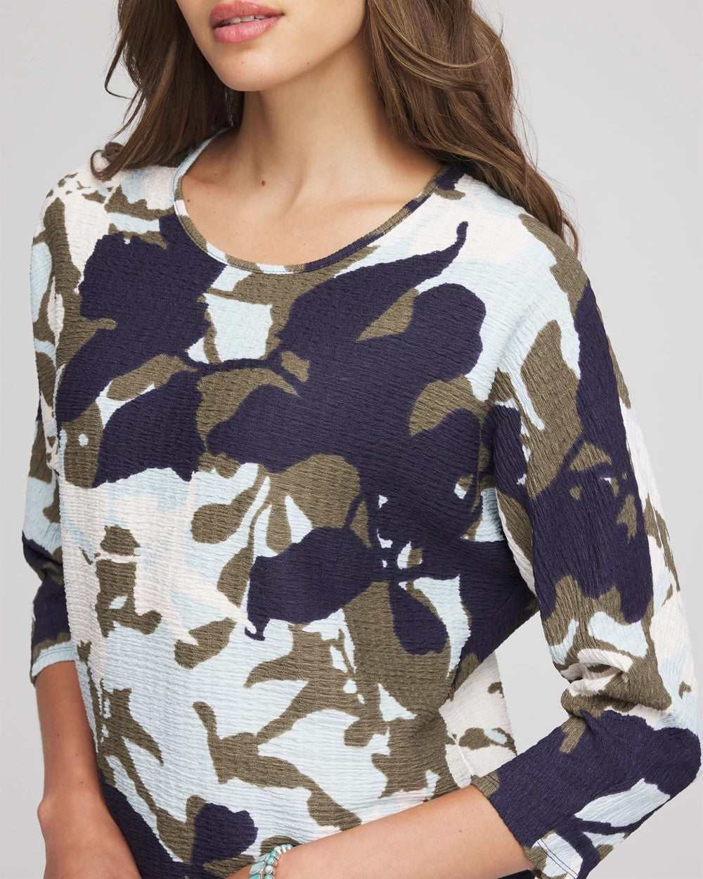 Chico's | Floral Wedge Top/ Blue Menthe