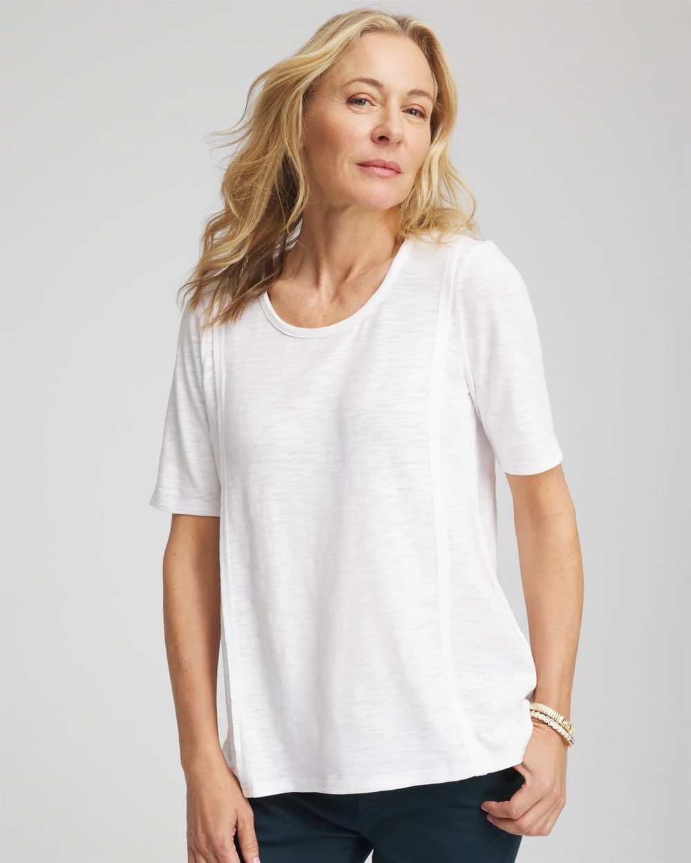 Chico's | Slub Paneled Elbow Tee/ Alabaster