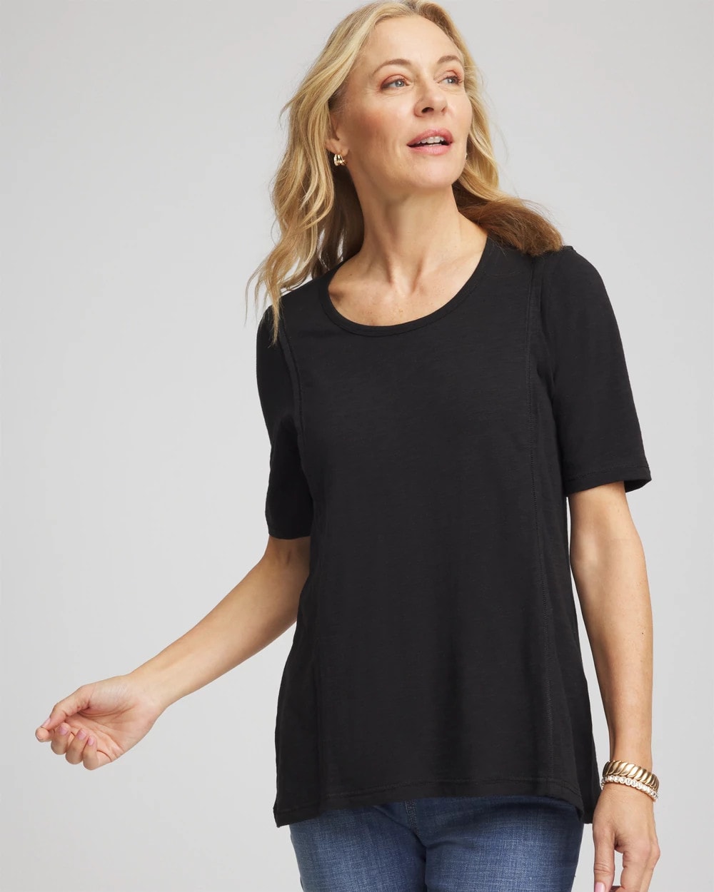 Chico's | Slub Paneled Elbow Tee/ Black