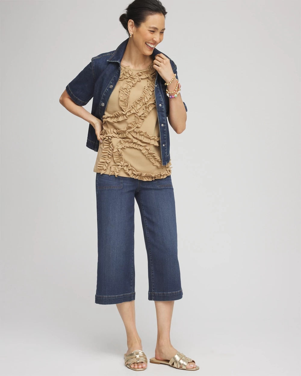 Chico's | Sleeveless Ruffle-Appliqué Tank Top/ Cafe Aroma