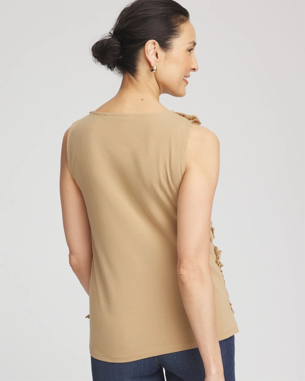 Chico's | Sleeveless Ruffle-Appliqué Tank Top/ Cafe Aroma