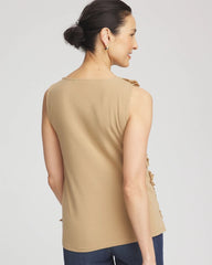 Chico's | Sleeveless Ruffle-Appliqué Tank Top/ Cafe Aroma